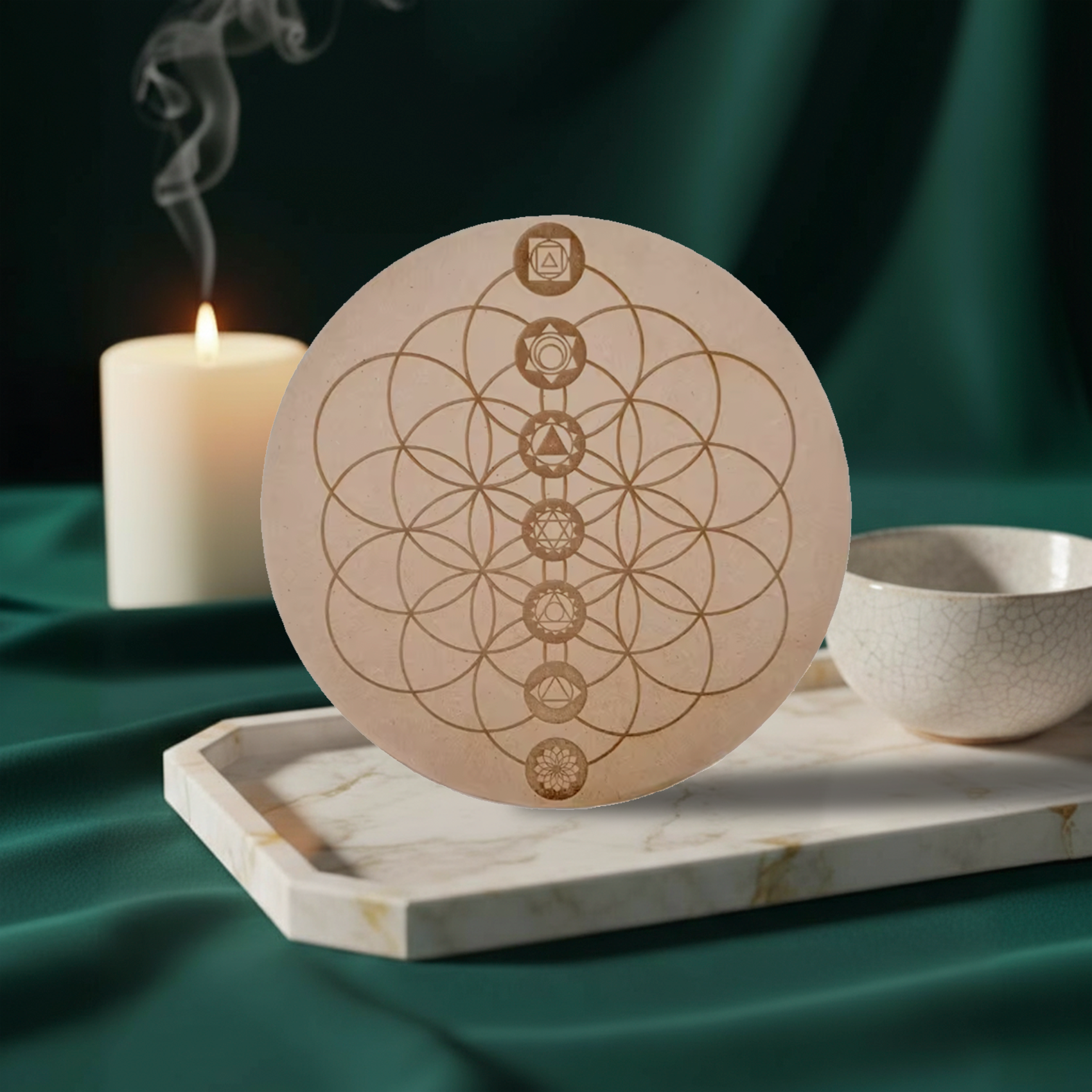 Dessous de verre 15 cm, graine de vie 7 chakras