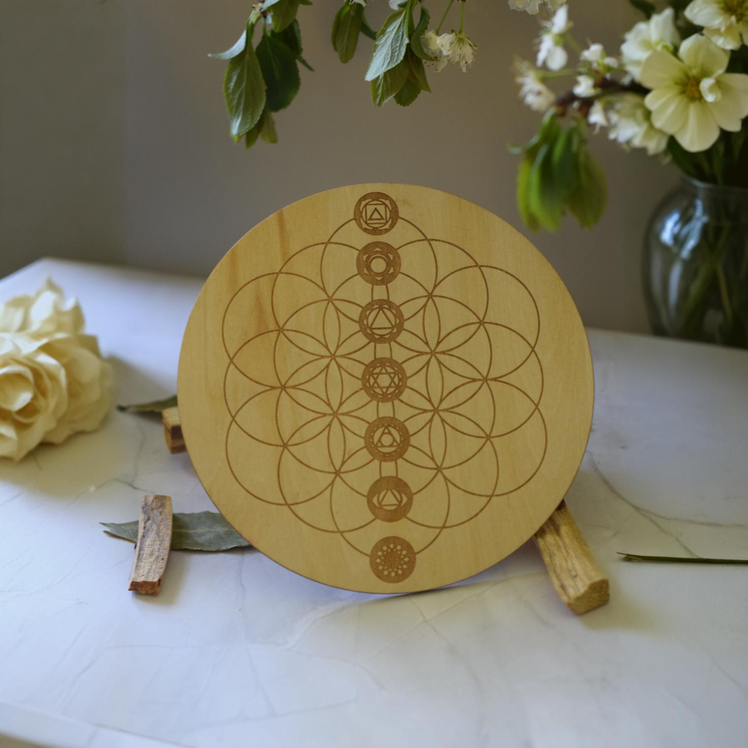 Dessous de verre graine de vie 7 chakras x4
