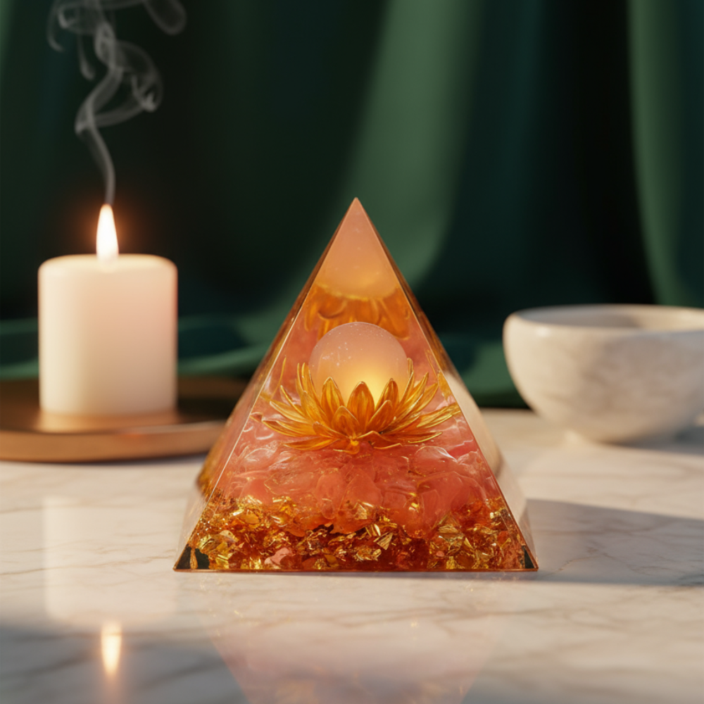 Orgonite en Quartz Rose avec Lotus – Amour & Sérénité