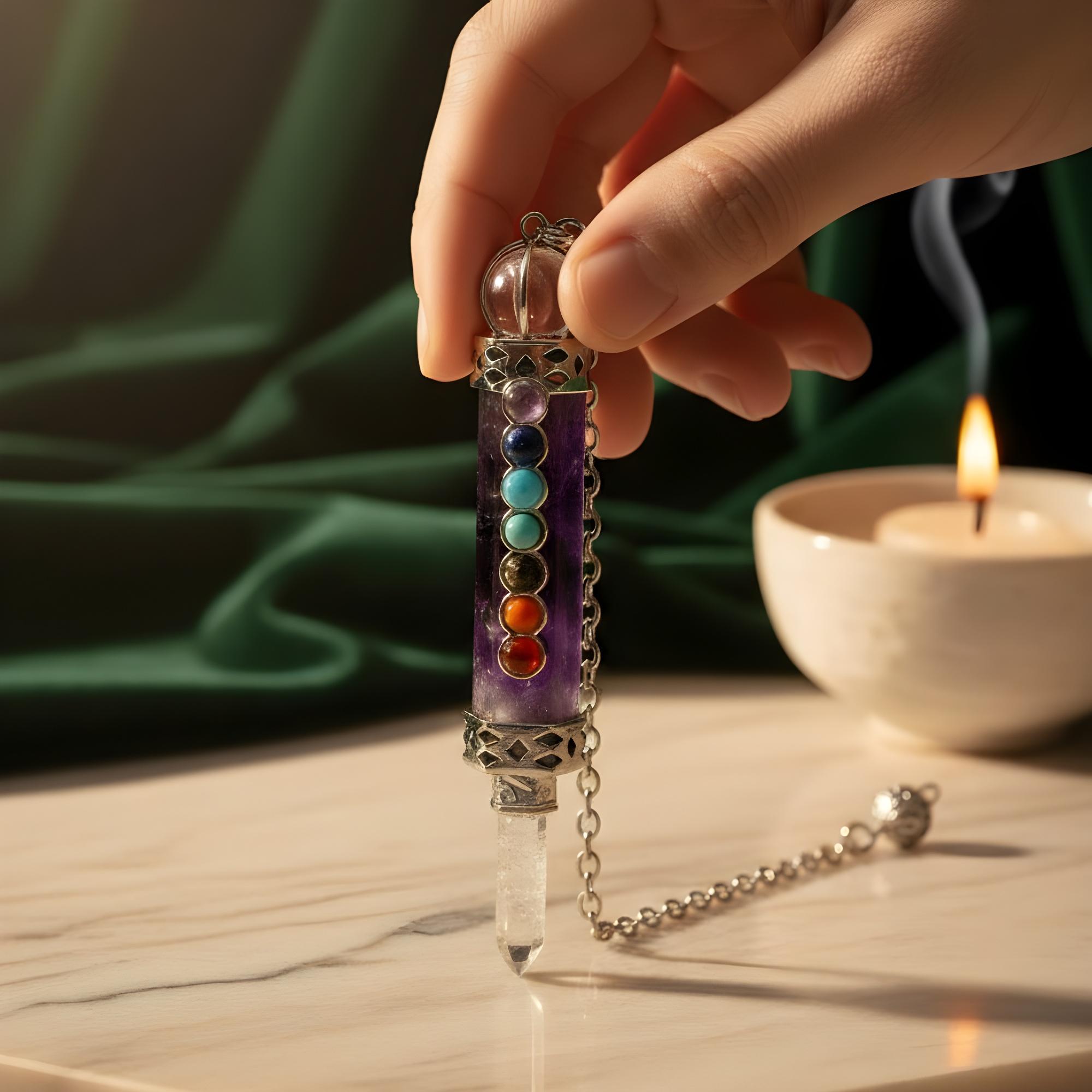 Pendule en Améthyste avec Quartz & Pierres des 7 Chakras