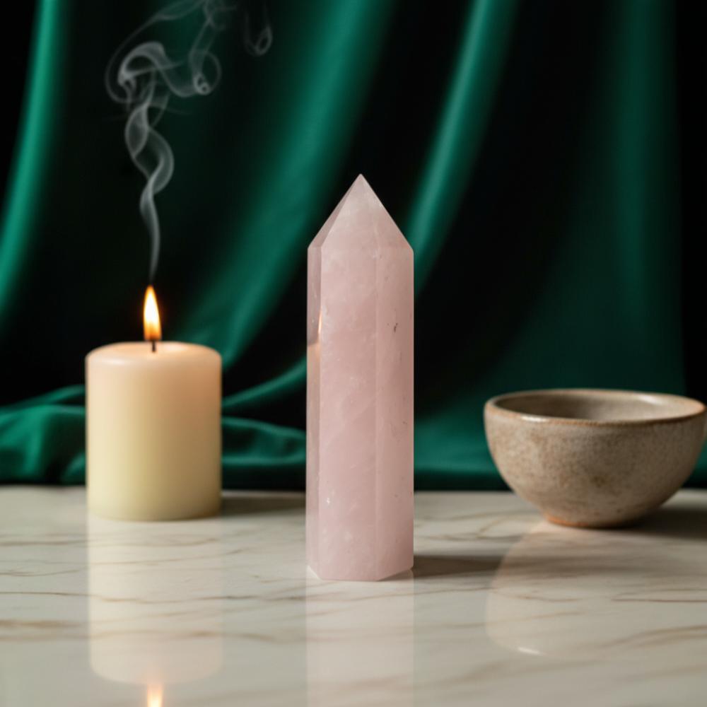 Tour de Quartz Rose 8‑10 cm – Amour & Sérénité