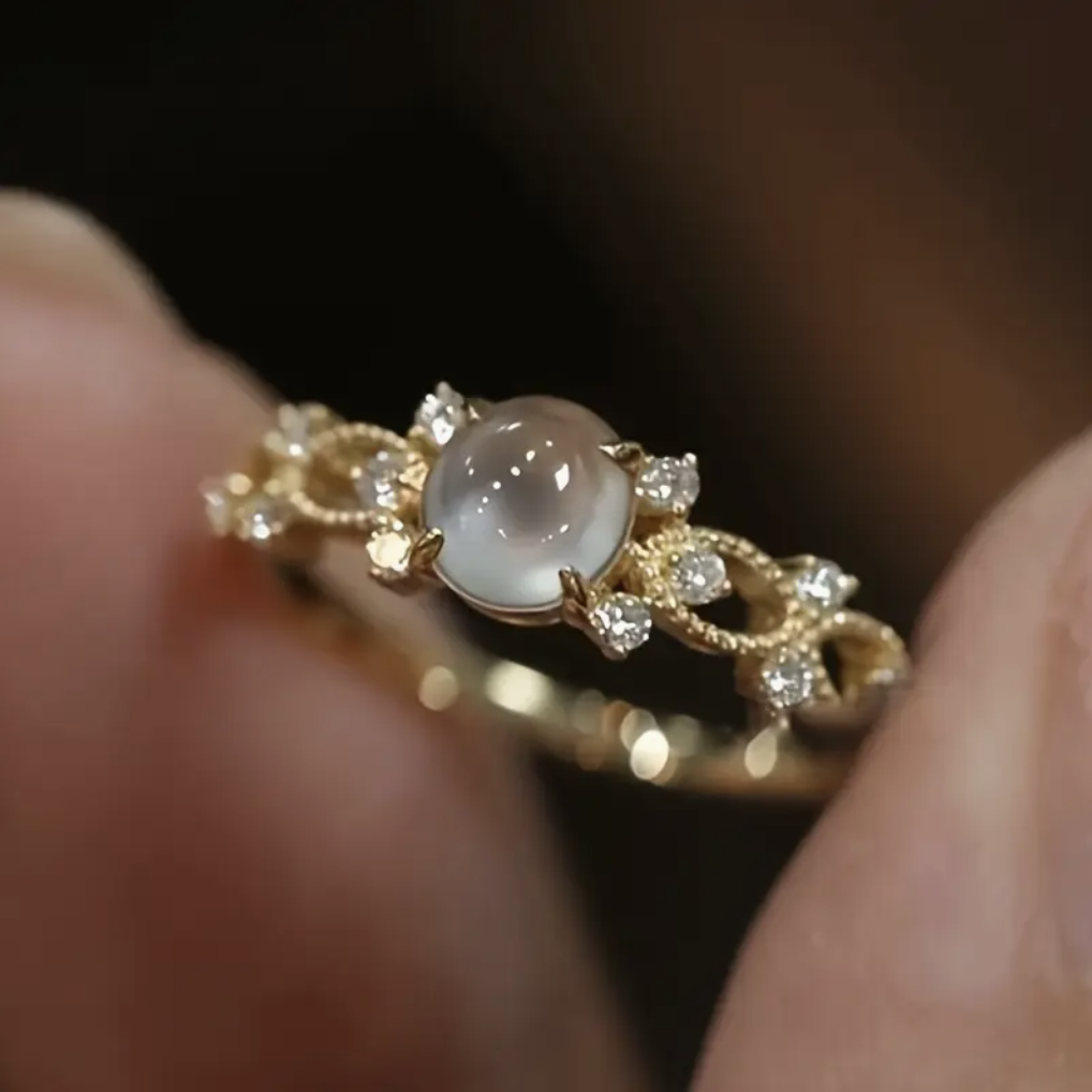 Bague en Cuivre Doré avec Pierre de Lune